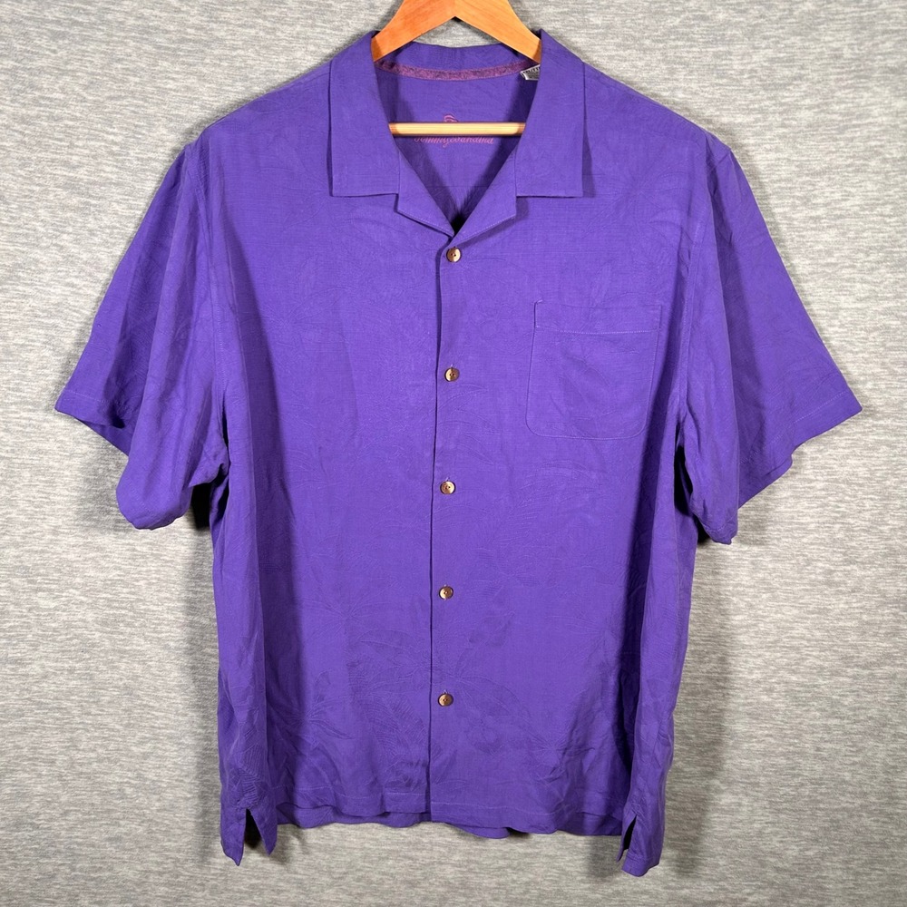 Tommy Bahama Shirt Mens XXL Purple Camp Silk Floral Jacquard Button Up Summer - Picture 2 of 10